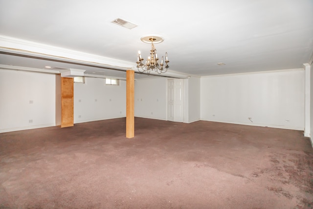 2519 Sunnyside Ave, Westchester, IL 60154 - basement with crown molding, a chandelier, and carpet flooring