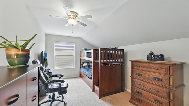 5321 Meadowbrook St, Plainfield, IL 60586 - bedroom with light colored carpet, lofted ceiling, an office area, and a ceiling fan