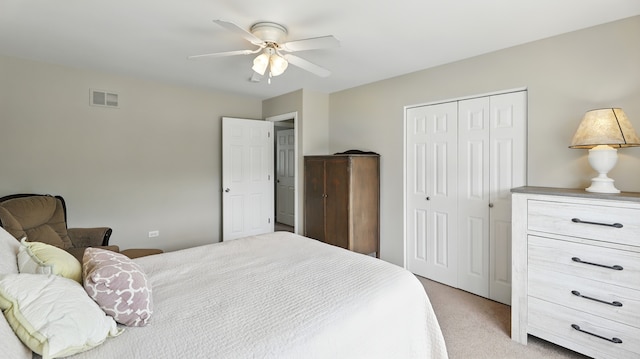 5321 Meadowbrook St, Plainfield, IL 60586 - bedroom featuring a closet, light carpet, and ceiling fan