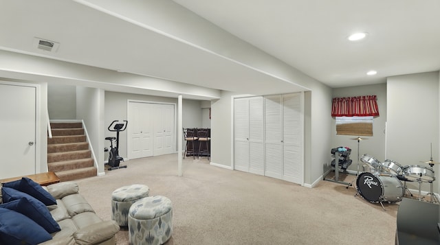 5321 Meadowbrook St, Plainfield, IL 60586 - carpeted living area with stairs and recessed lighting