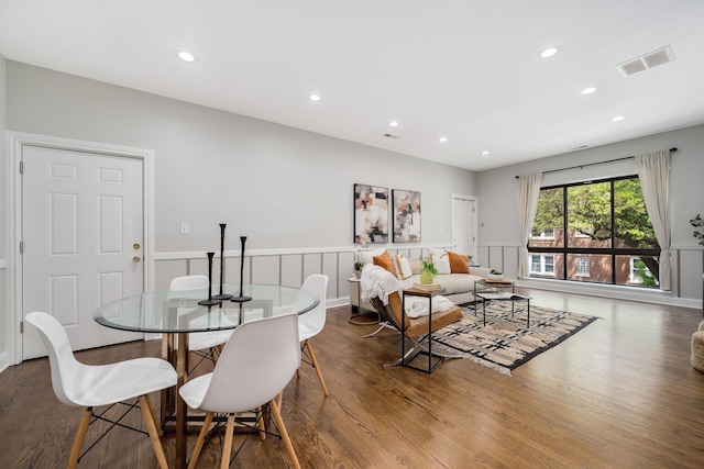 3437 S Morgan St Unit 2E, Chicago, IL 60608 - dining room with wood finished floors, recessed lighting, and wainscoting