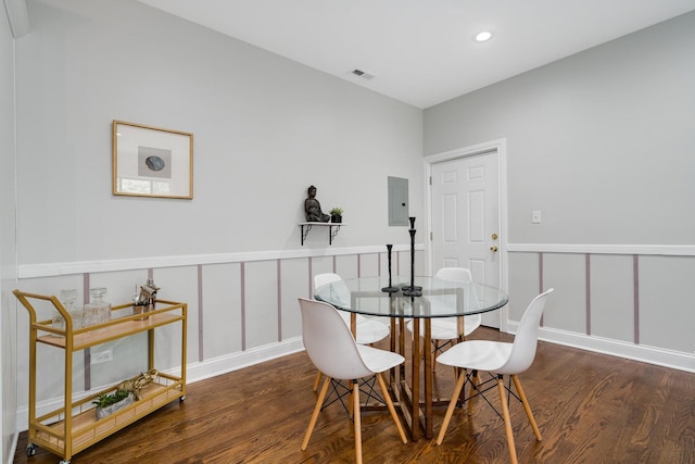 3437 S Morgan St Unit 2E, Chicago, IL 60608 - dining area featuring wood finished floors, electric panel, and recessed lighting