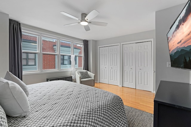 5844 N Hermitage Ave Unit B, Chicago, IL 60660 - bedroom with two closets, wood finished floors, and ceiling fan