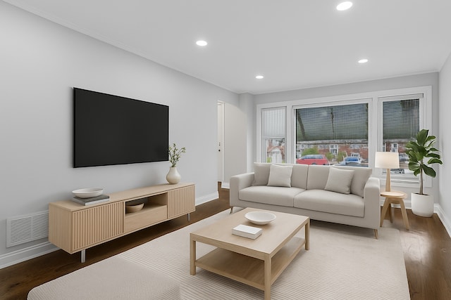 6037 S Mason Ave, Chicago, IL 60638 - living room with baseboards, wood finished floors, recessed lighting, and ornamental molding