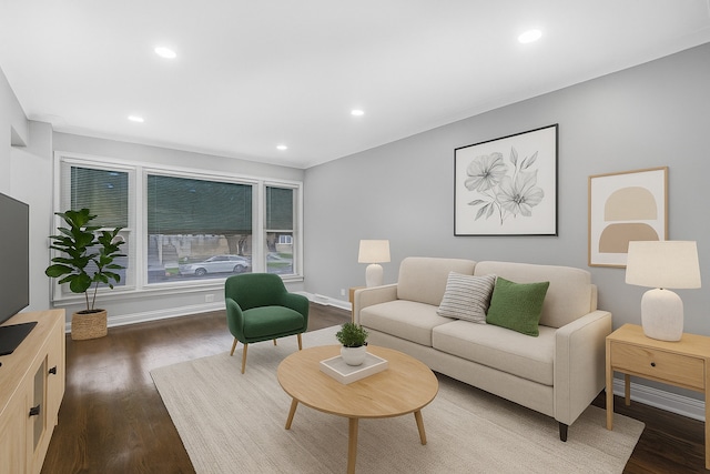 6037 S Mason Ave, Chicago, IL 60638 - living area featuring dark wood-type flooring, recessed lighting, and baseboards
