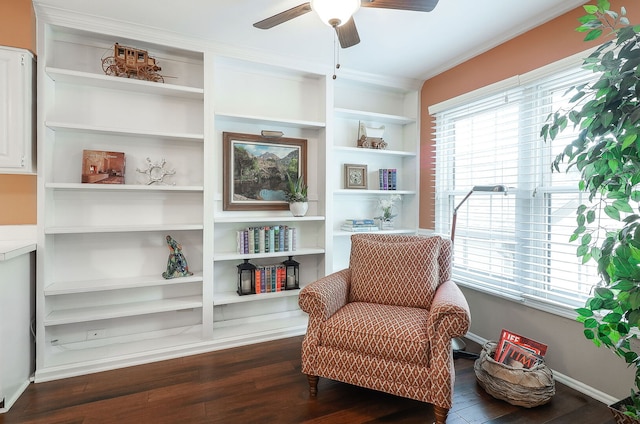 1149 Wheaton Oaks Dr Unit 0, Wheaton, IL 60187 - sitting room featuring a ceiling fan, dark wood-style floors, healthy amount of natural light, and ornamental molding