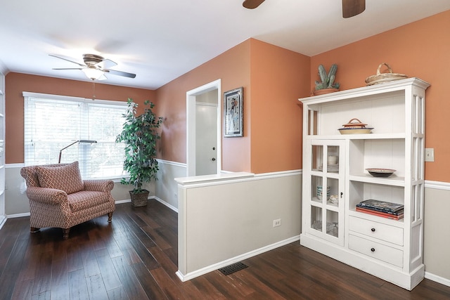 1149 Wheaton Oaks Dr Unit 0, Wheaton, IL 60187 - living area with a ceiling fan and dark wood-style flooring