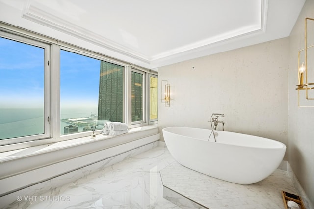 132 E Delaware Pl Unit 5106, Chicago, IL 60611 - bathroom featuring marble finish flooring and a soaking tub
