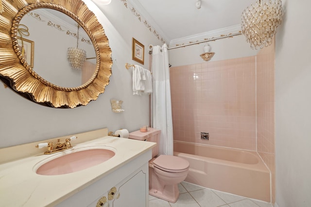 5927 Sherman Dr, Woodridge, IL 60517 - bathroom with tile patterned floors, toilet, shower / bath combination with curtain, and vanity