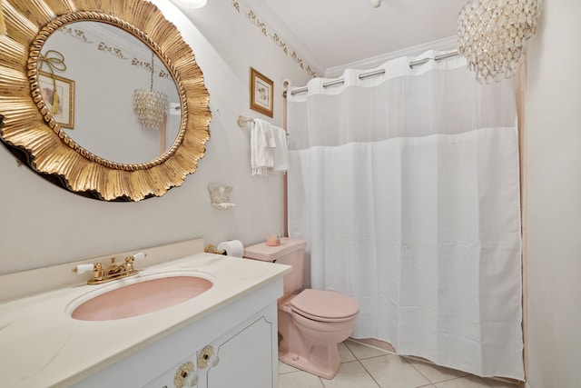 5927 Sherman Dr, Woodridge, IL 60517 - full bath featuring toilet, tile patterned flooring, vanity, and a shower with shower curtain