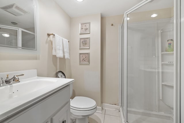 5927 Sherman Dr, Woodridge, IL 60517 - full bath featuring vanity, a stall shower, toilet, and tile patterned floors