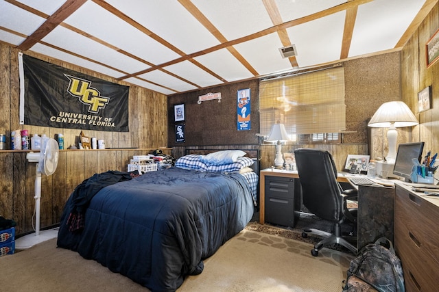 5927 Sherman Dr, Woodridge, IL 60517 - bedroom featuring carpet floors, an office area, and wood walls