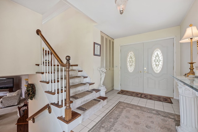 5927 Sherman Dr, Woodridge, IL 60517 - entrance foyer with stairway and light tile patterned floors