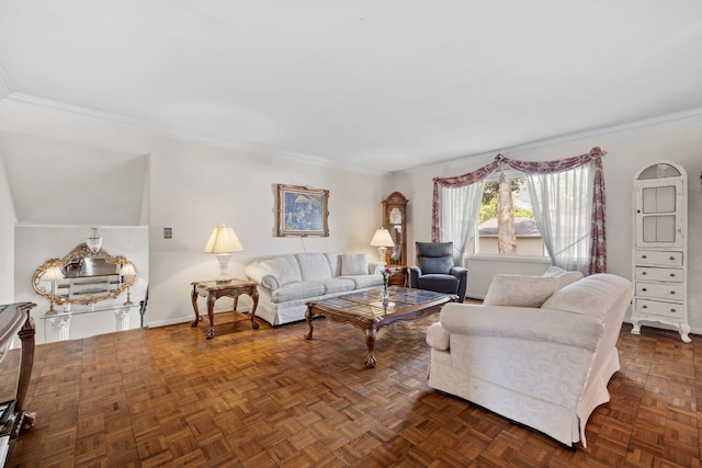 5927 Sherman Dr, Woodridge, IL 60517 - living room featuring crown molding and baseboards