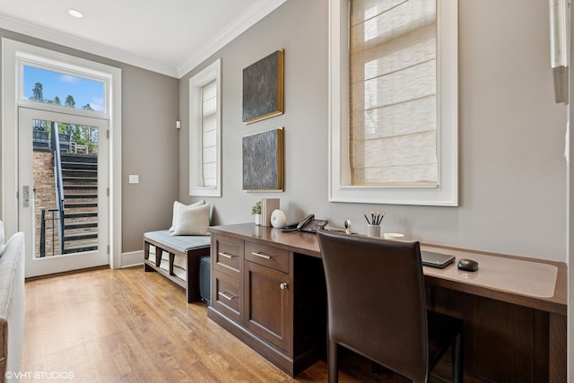 1230 W Cornelia Ave, Chicago, IL 60657 - office featuring ornamental molding, light wood-type flooring, and recessed lighting