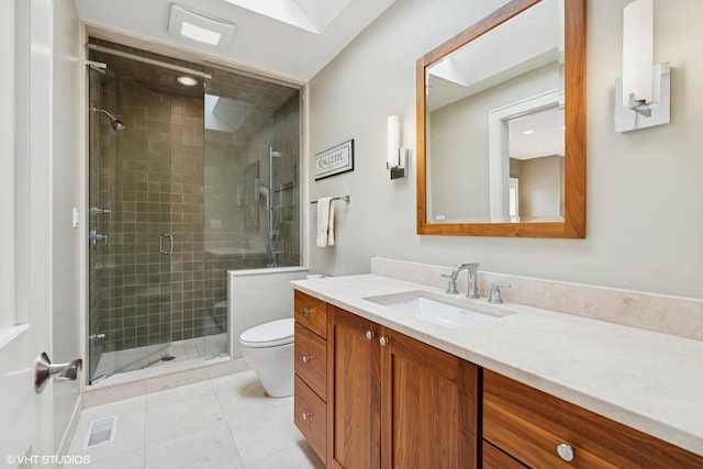 1230 W Cornelia Ave, Chicago, IL 60657 - bathroom with vanity, tile patterned floors, and a shower stall