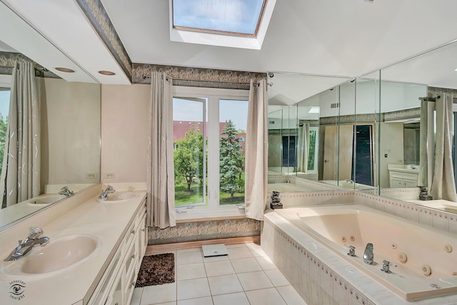 16924 Yearling Crossing Dr, Orland Park, IL 60467 - full bath featuring a whirlpool tub, tile patterned floors, double vanity, and a skylight
