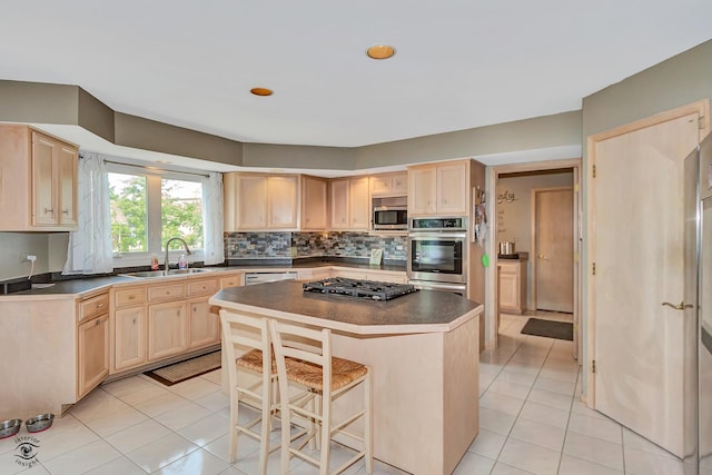 16924 Yearling Crossing Dr, Orland Park, IL 60467 - kitchen with a sink, appliances with stainless steel finishes, and light brown cabinetry