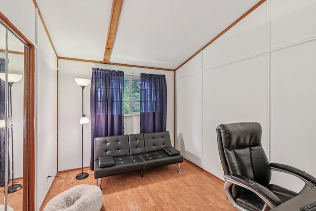 20214 Harmony Rd, Marengo, IL 60152 - home office featuring vaulted ceiling, light wood-type flooring, and crown molding