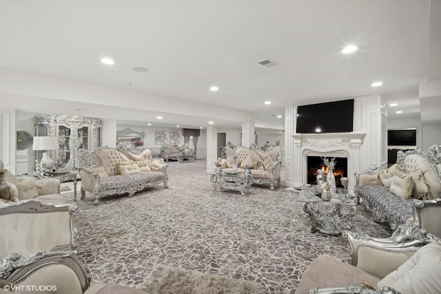 2315 N Arlington Heights Rd, Arlington Heights, IL 60004 - carpeted living area with recessed lighting and a lit fireplace