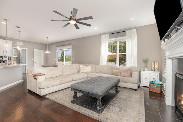 14904 S Morgan Ln, Plainfield, IL 60544 - living area with a ceiling fan, dark wood-type flooring, and recessed lighting