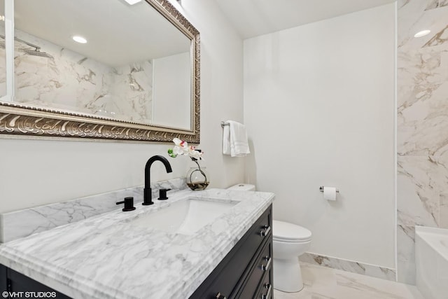 20534 Arcadian Dr, Olympia Fields, IL 60461 - bathroom featuring vanity, marble look tiles, toilet, and recessed lighting