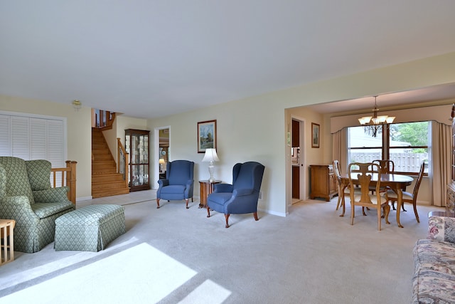 537 S Echo Ln, Palatine, IL 60067 - living room with a chandelier, light colored carpet, and stairway