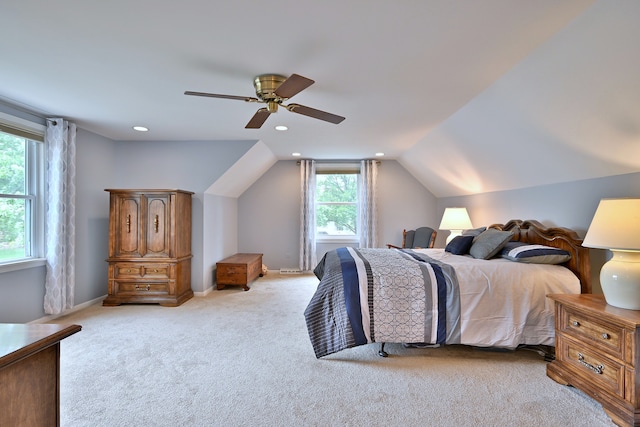 537 S Echo Ln, Palatine, IL 60067 - bedroom featuring light colored carpet, vaulted ceiling, a ceiling fan, and recessed lighting