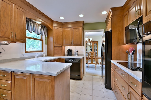 537 S Echo Ln, Palatine, IL 60067 - kitchen featuring black appliances, brown cabinets, light countertops, light tile patterned flooring, and recessed lighting