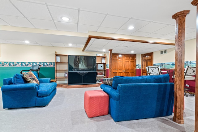 1440 Monarch Cir, Naperville, IL 60564 - carpeted living room featuring a drop ceiling and recessed lighting