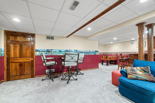 1440 Monarch Cir, Naperville, IL 60564 - game room featuring a dry bar, carpet flooring, recessed lighting, baseboards, and a drop ceiling