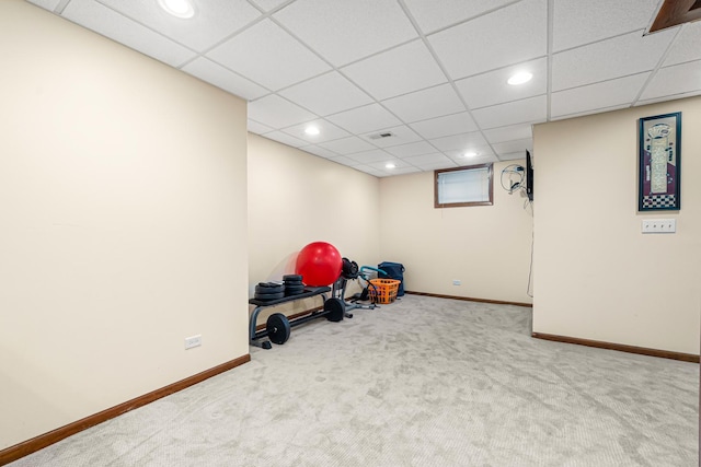1440 Monarch Cir, Naperville, IL 60564 - workout room featuring carpet, baseboards, recessed lighting, and a drop ceiling