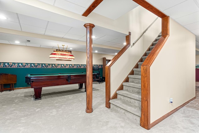 1440 Monarch Cir, Naperville, IL 60564 - game room with carpet flooring, pool table, baseboards, and a paneled ceiling