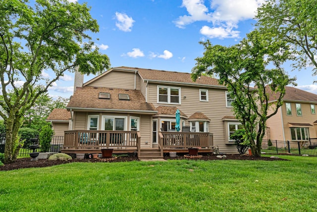 1440 Monarch Cir, Naperville, IL 60564 - rear view of property featuring a wooden deck, a chimney, and roof with shingles