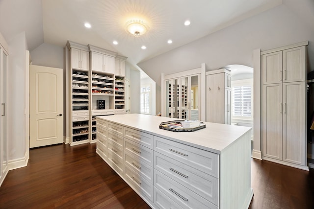 15W120 60th St, Burr Ridge, IL 60527 - spacious closet with dark wood-style floors, vaulted ceiling, and arched walkways