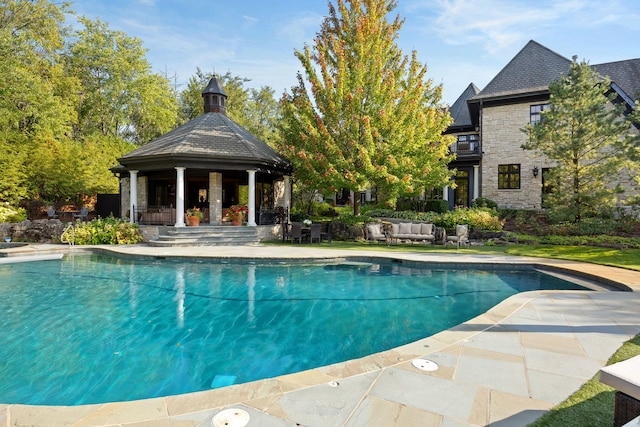 15W120 60th St, Burr Ridge, IL 60527 - outdoor pool with a gazebo and a patio area