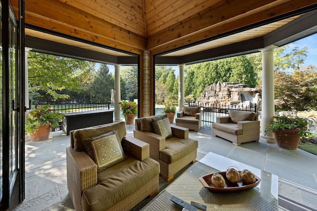 15W120 60th St, Burr Ridge, IL 60527 - view of patio featuring an outdoor hangout area and view of wooded area