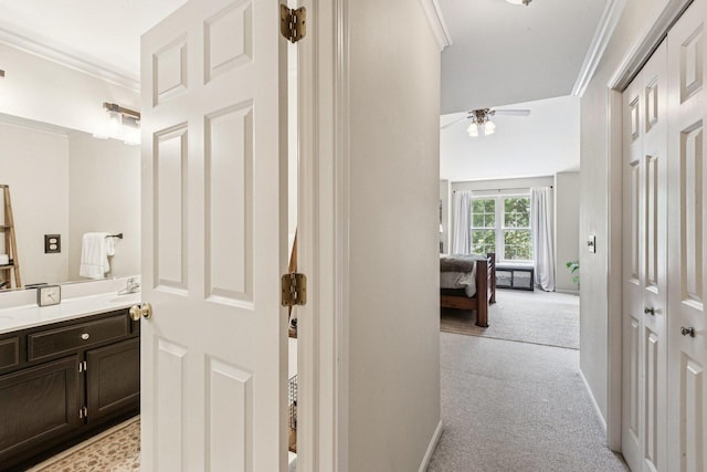 1714 Waverly Cir, Saint Charles, IL 60174 - hallway featuring light colored carpet and ornamental molding
