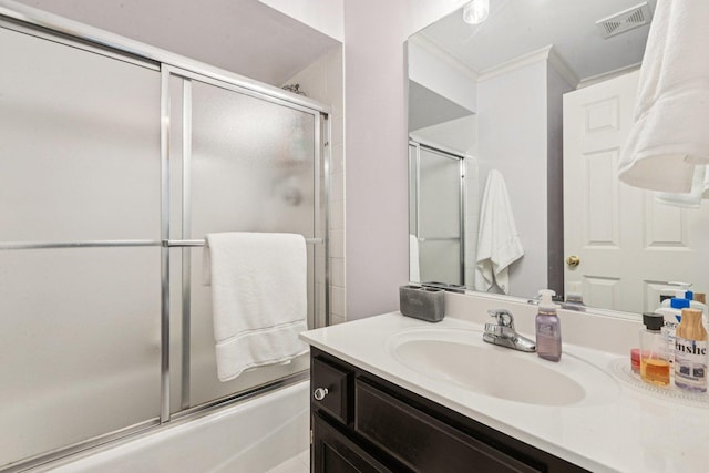 1714 Waverly Cir, Saint Charles, IL 60174 - bathroom featuring enclosed tub / shower combo, vanity, and ornamental molding