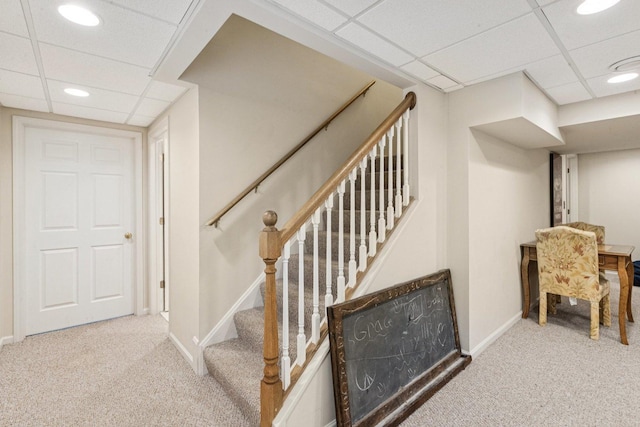 1714 Waverly Cir, Saint Charles, IL 60174 - staircase featuring carpet, a paneled ceiling, and recessed lighting