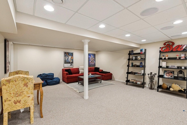 1714 Waverly Cir, Saint Charles, IL 60174 - living room with carpet flooring, recessed lighting, and a drop ceiling