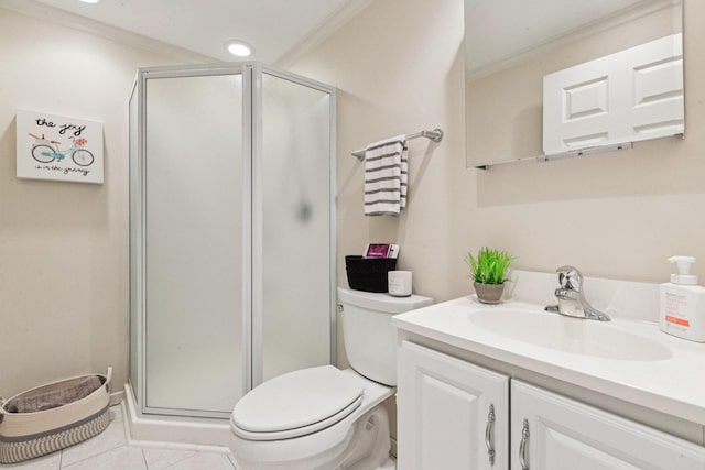 1714 Waverly Cir, Saint Charles, IL 60174 - full bathroom with crown molding, vanity, a stall shower, and tile patterned flooring