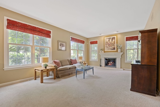 16266 W Mohawk Ct, Lockport, IL 60441 - living area with healthy amount of natural light, carpet, and a glass covered fireplace