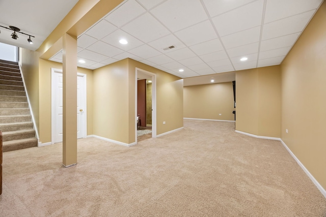 16266 W Mohawk Ct, Lockport, IL 60441 - finished below grade area with carpet floors, stairs, recessed lighting, and a paneled ceiling
