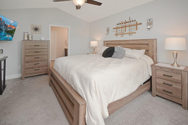 1104 Hershey Rd, Normal, IL 61761 - bedroom with light colored carpet, lofted ceiling, and ceiling fan