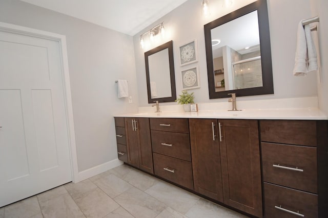 1104 Hershey Rd, Normal, IL 61761 - full bathroom with double vanity, a stall shower, and marble finish flooring