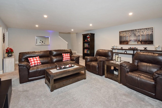 1104 Hershey Rd, Normal, IL 61761 - carpeted living room with recessed lighting and stairway