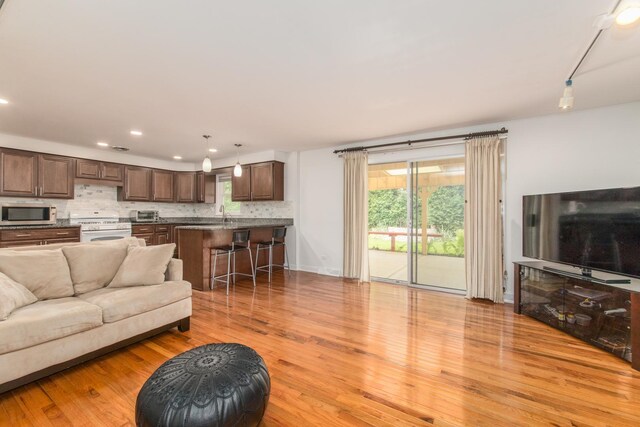 1504 Pfingsten Rd, Glenview, IL 60025 - living area with light wood-type flooring, recessed lighting, and healthy amount of natural light