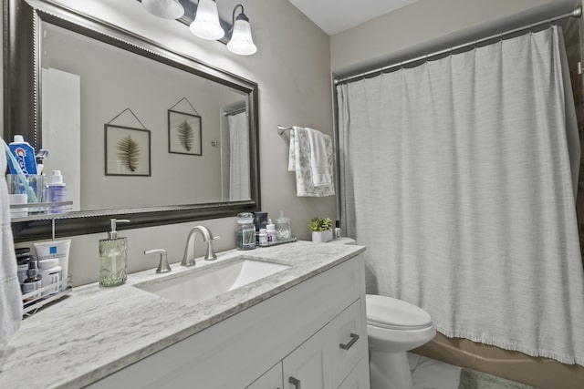7250 W 84th St Unit C, Bridgeview, IL 60455 - bathroom featuring vanity, toilet, marble look tiles, and shower / tub combo