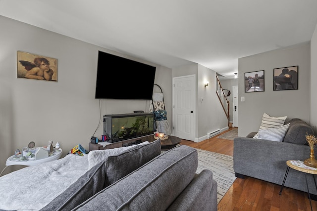 7250 W 84th St Unit C, Bridgeview, IL 60455 - living area featuring stairs, wood finished floors, and baseboards